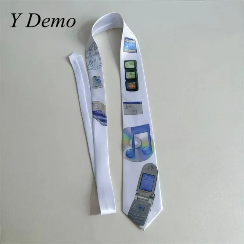 Y Demo Y2k Novelty Computer Printing Dreamcore Women Shirt Tie Long Adjustable Necktie