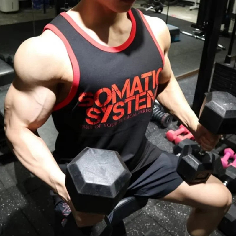 

Summer Comfortable Breathable Sport Men's Tank Top 3D Letter Pattern Printed Fitness Sleeveless T-shirt Fashion Gym Men Clothing