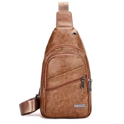 Heren Grote Capaciteit Usb Opladen Multifunctionele Borsttas Lichtgewicht Sling Crossbody Tas Pu Zacht Lederen Sholder Tas