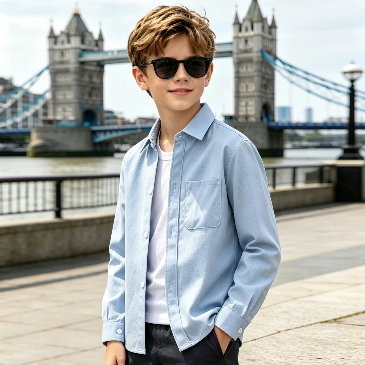 Children's Shirt Summer/Autumn New Solid Color Casual Men's and Women's Hooded Multi functional Long sleeved Top Fashion Shirt