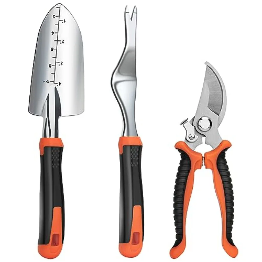

Garden Tools Set Updated 3 PCS Heavy Duty Gardening Kit Hand Shovel Trowel Manual Weeder and Sharp Bypass Pruning Shears Scisso