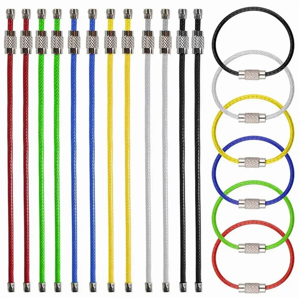 

10 Pack Multi Color Stainless Wire Keychain Cable 6 Inch1.5mm Stainless Steel Key Ring Loop Assorted Colored Keychain ID Tags