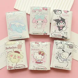 Sanrio New Japanese Korean Three-Fold Wallet Cute Cartoon Hellokitty Pochacco Melody Thin Folding Printed Coin Purse Girls Gift