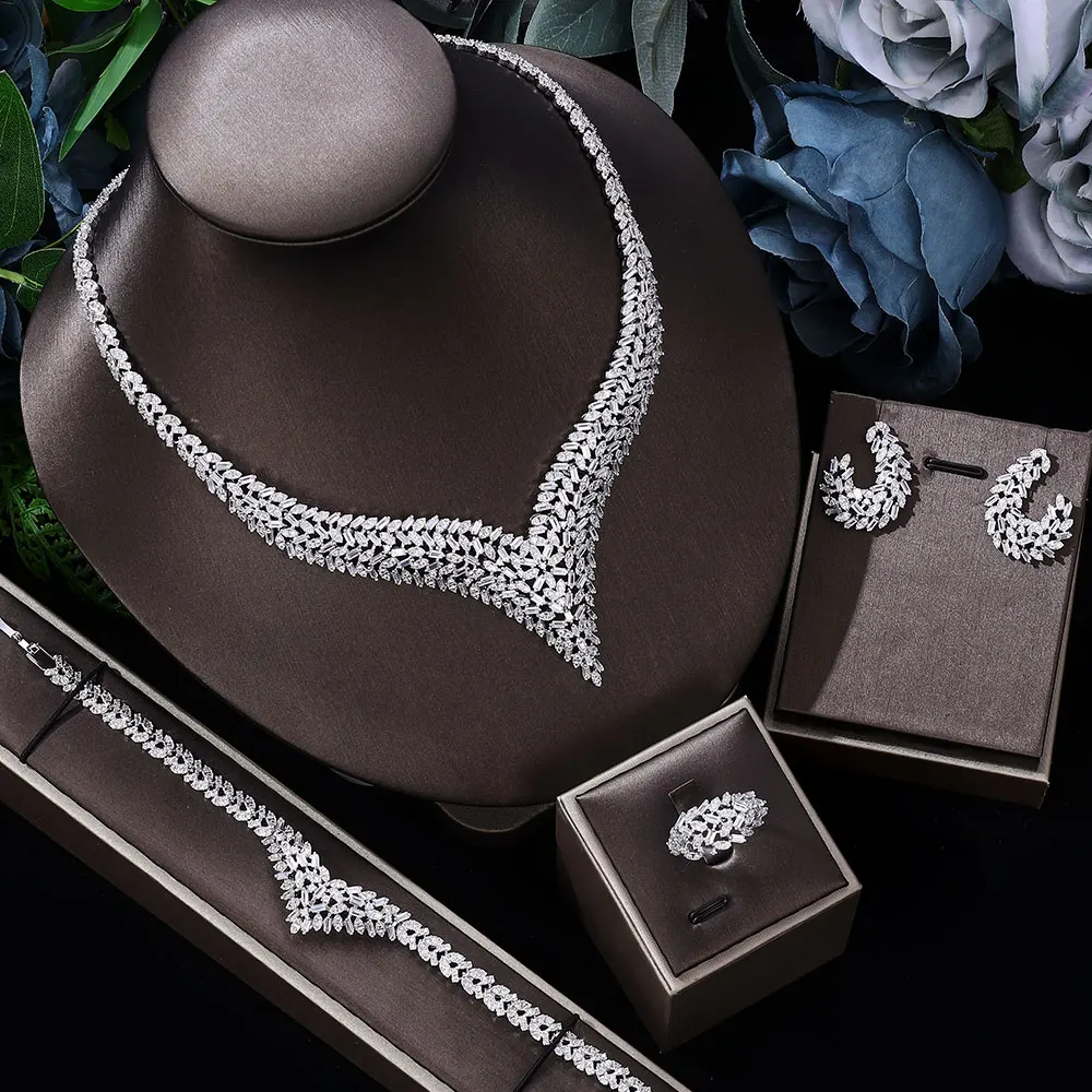 

Ingenious Trendy 4pcs Full Dubai Indian CZ Crystal Bridal Jewelry Sets For Women Party Luxury Wedding Jewelry Sets