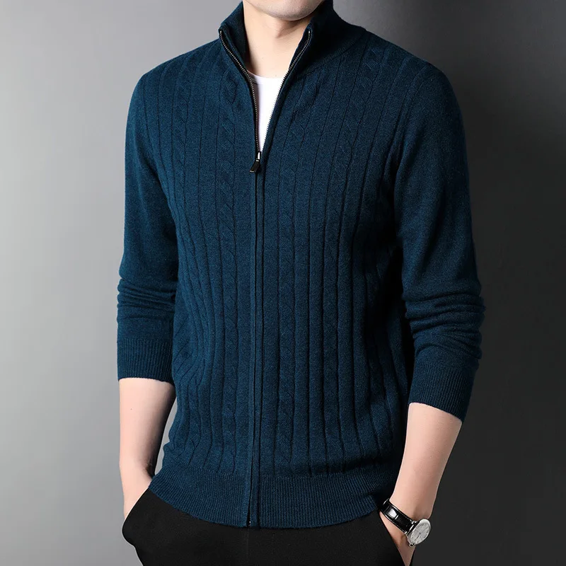 

Striped Thickened Wool Sweater Men'S Knitted Cardigan Outerwear Autumn Winter New Zipper Sweater