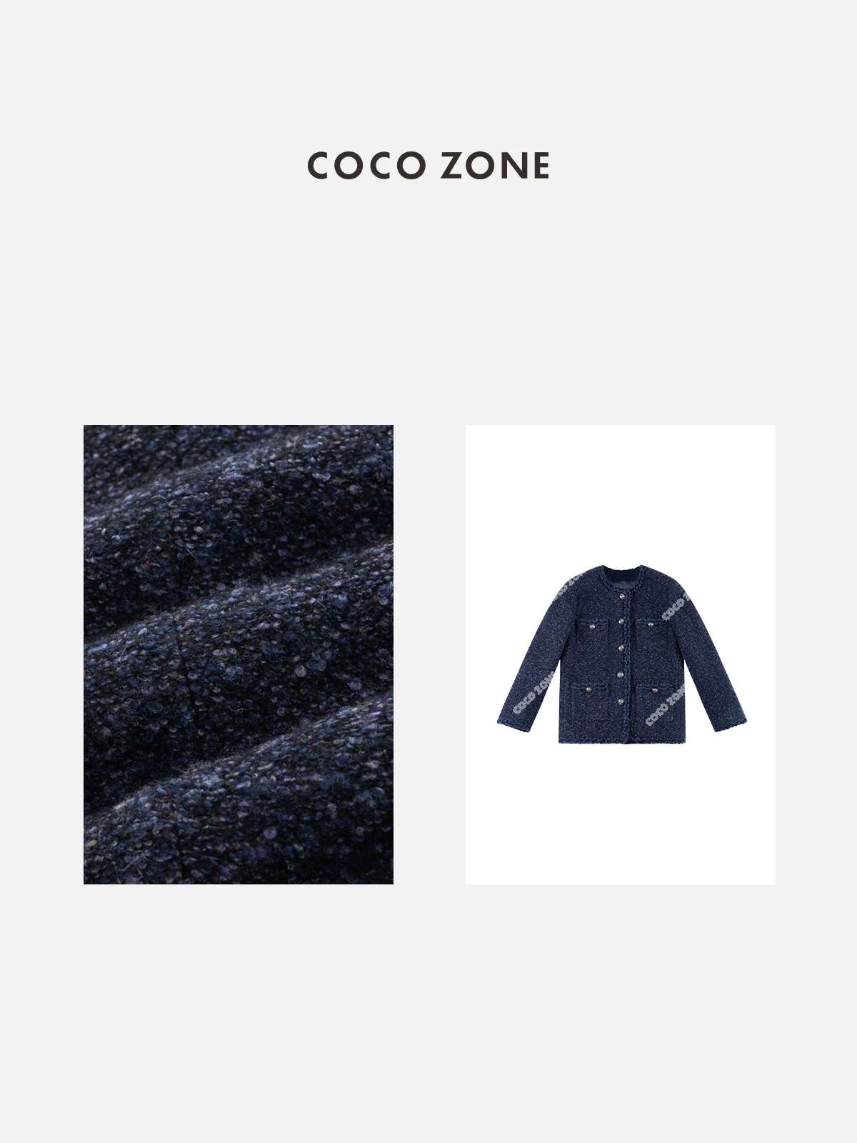 ZONE Sparkling Star Autumn Winter Warmth Cotton Metal Bule Jaet CC2D3002 Women's ort Outerwear Faionable Knob Design