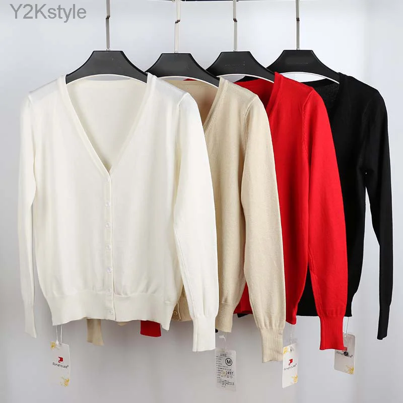 

2023 4XL Oversize Solid Knitted Cardigans Women Female Jacket Coat Long Sleeve Casual V-Neck Tops Sweaters Red Black XXL 3XL 4XL