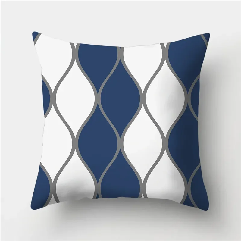 Geometric Cushion Cover  Blue Grey Pillow Covers Decorative Sofa Cushions Throw  Home Decor Cases