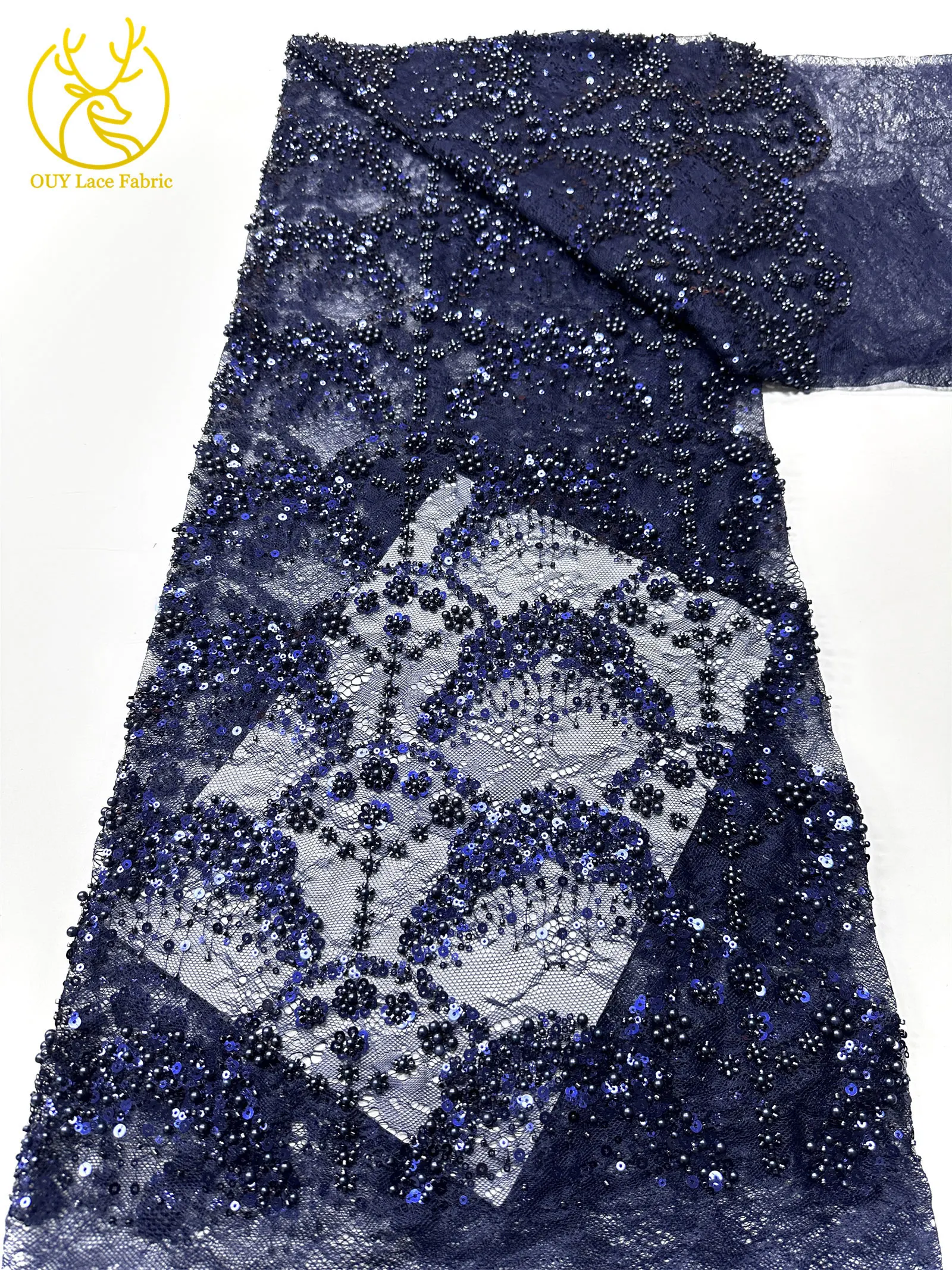 Luxuriöser französischer Kleid-Perlen-Spitzenstoff 2026, hochwertiger gelber afrikanischer Pailletten-Spitzenstoff für Frauen, Hochzeit, Party, Kleid, Nähen – Detail 25