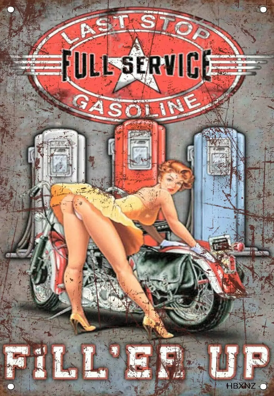 Last Stop Garage Pin Up Girl Sign Biker Motorcycle Metal Wall Plaque Tin -aluminum