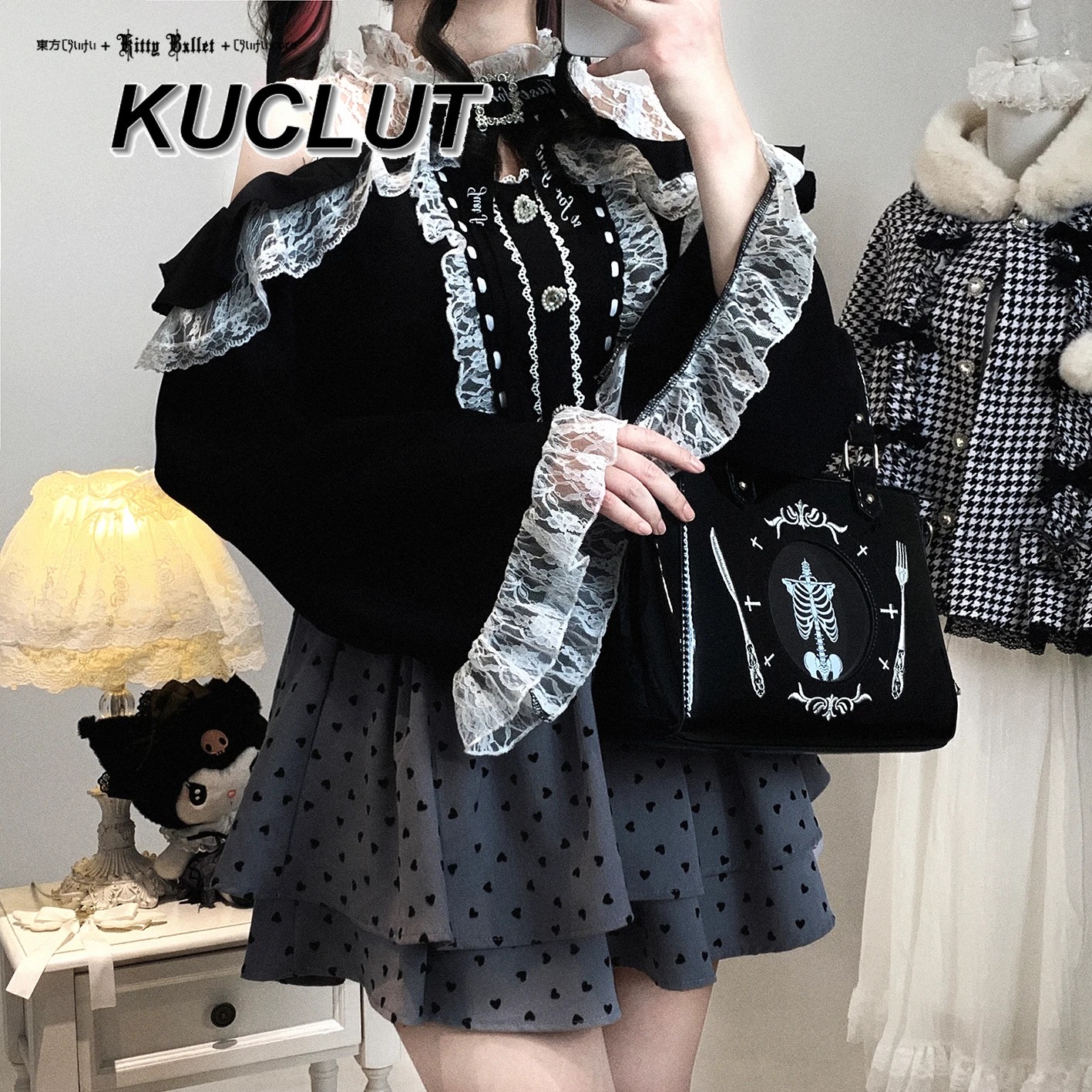 Vrouwen Tops Herfst Kant Off-Shoulder Top Zoete en Leuke Meisjes Shirts Mode Lolita Japanse Stijl Lange Mouw blouse Femme