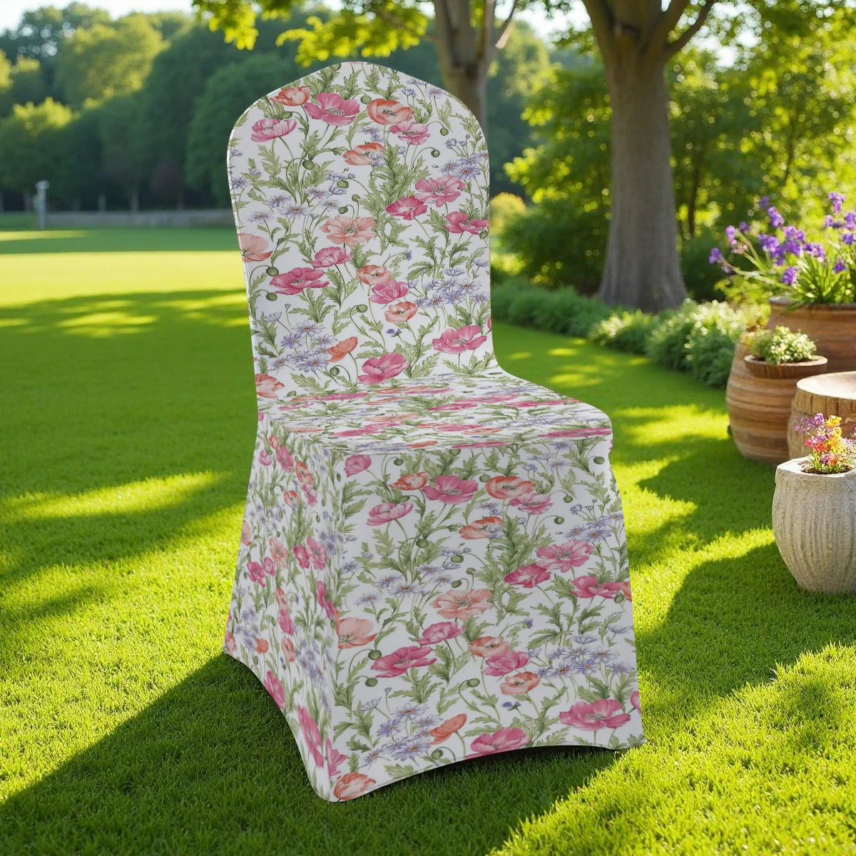 2D Stretch Full - Coverage Chair Cover, Poppy Floral Print, Universal for Hotel/Home/Outdoor. Elastic, Anti