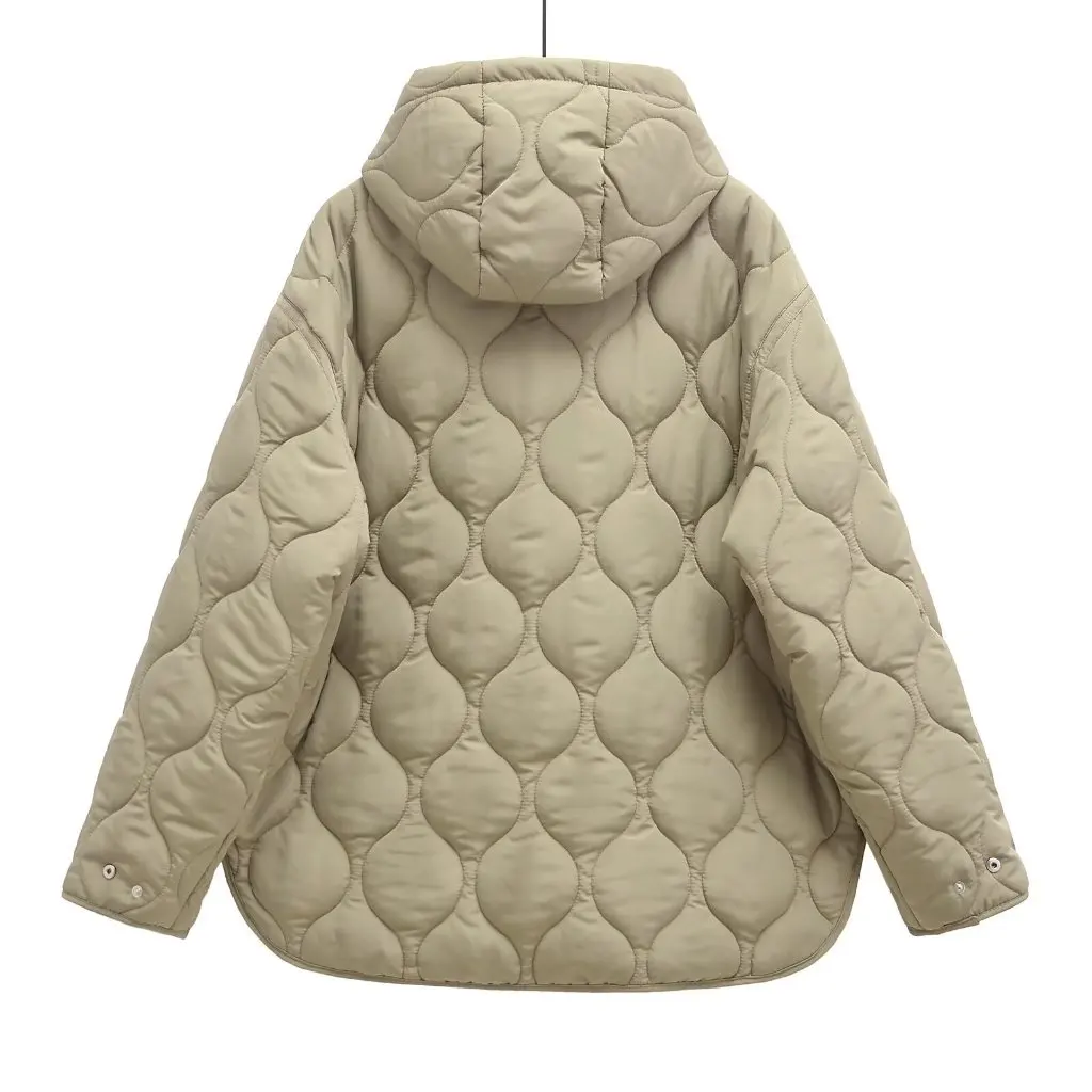 Giacca con cappuccio da donna taglie forti Autunno Inverno Cappotto imbottito in cotone con rombo sciolto stile europeo americano per donna