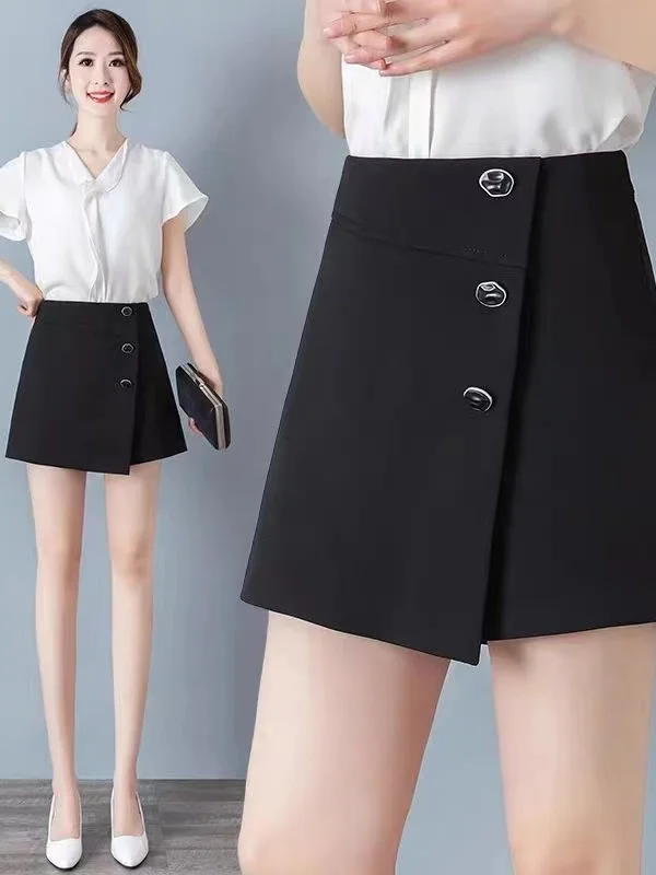 Slimming High Waist A-Line Wide Leg Pants Black Suit Short Shorts Casual Versatile plus Size Women's Korean Style Commute Pants