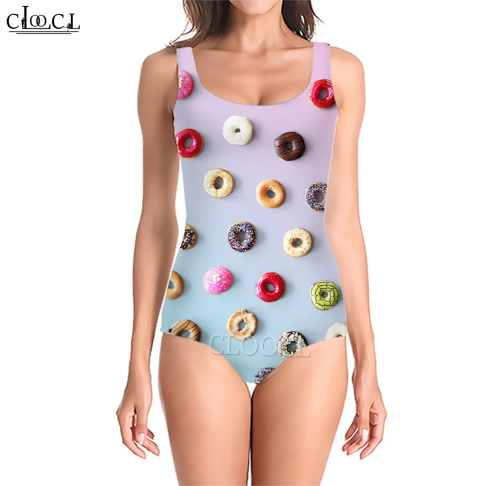 

CLOOCL Sweety Swimsuits Bodysuit Lovely Doughnut Pattern Printed One-Piece Sportswear Female Beach Swimming Wear