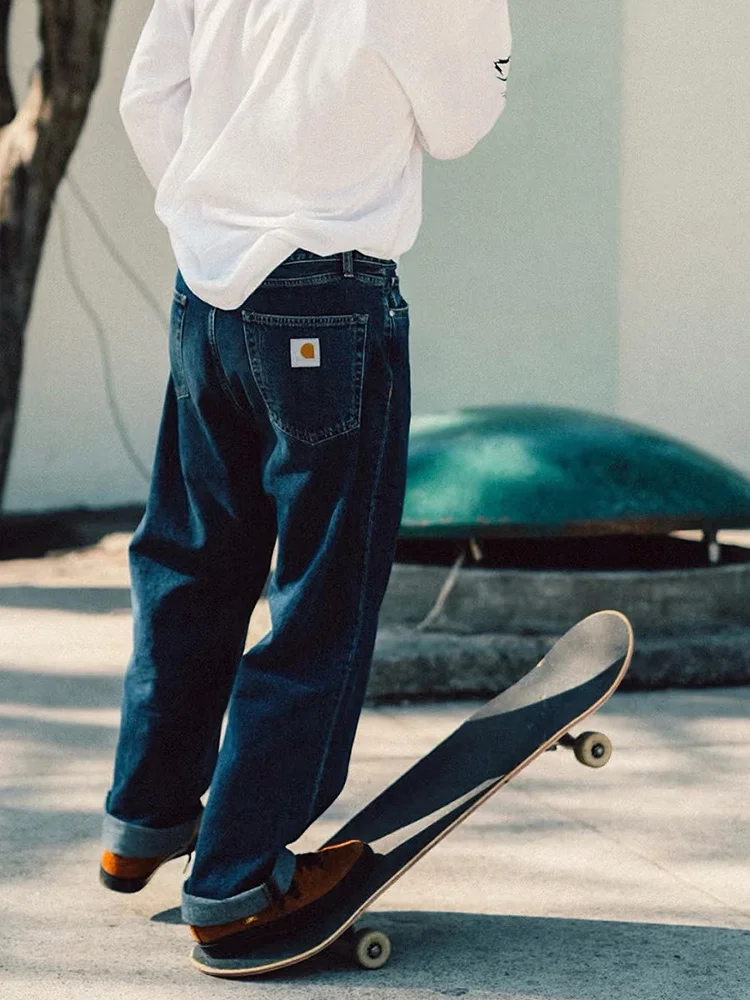 

Kaha Water Waed Vintage Straight Leg Jeans Men's Summer Thin Trendy High Waist Wide Leg Long Pants Loose Fit Casual Sle