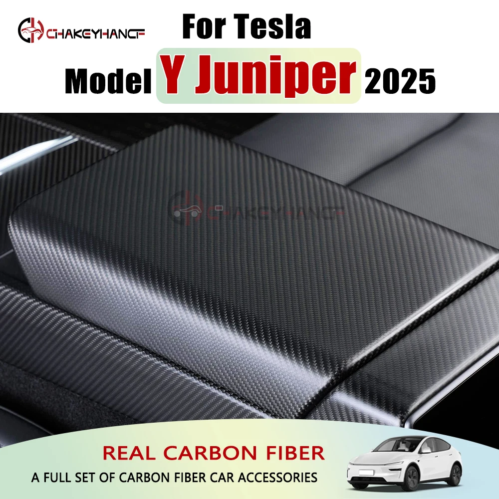 

Real Carbon Fiber Center Console Armrest Panel Box Frame Cover Car Interior Accessories For 2025 Tesla Model Y Juniper