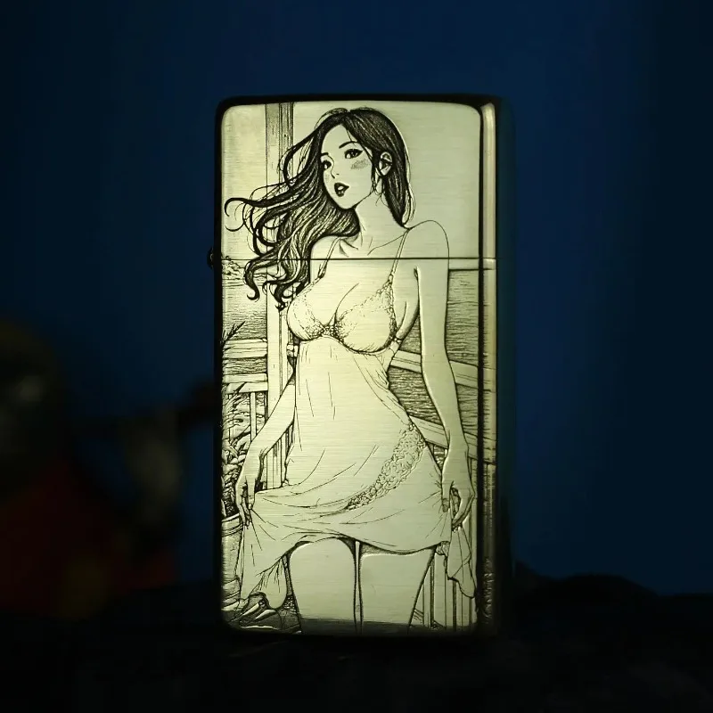ZORRO Kerosenes Armor Lighter Ultra-thin Narrow Machine Exquisitely Engraved Sexy Beauty Creative Personalized Gift for Men