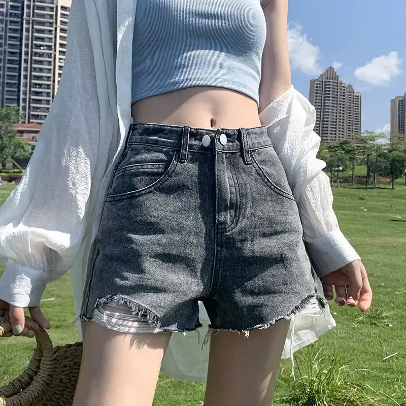 Jorts Denim Shorts For Women Summer Short Jean Pants Woman Ripped Korean Style Outdoor New In Youthful Designer Stretchy Fashion