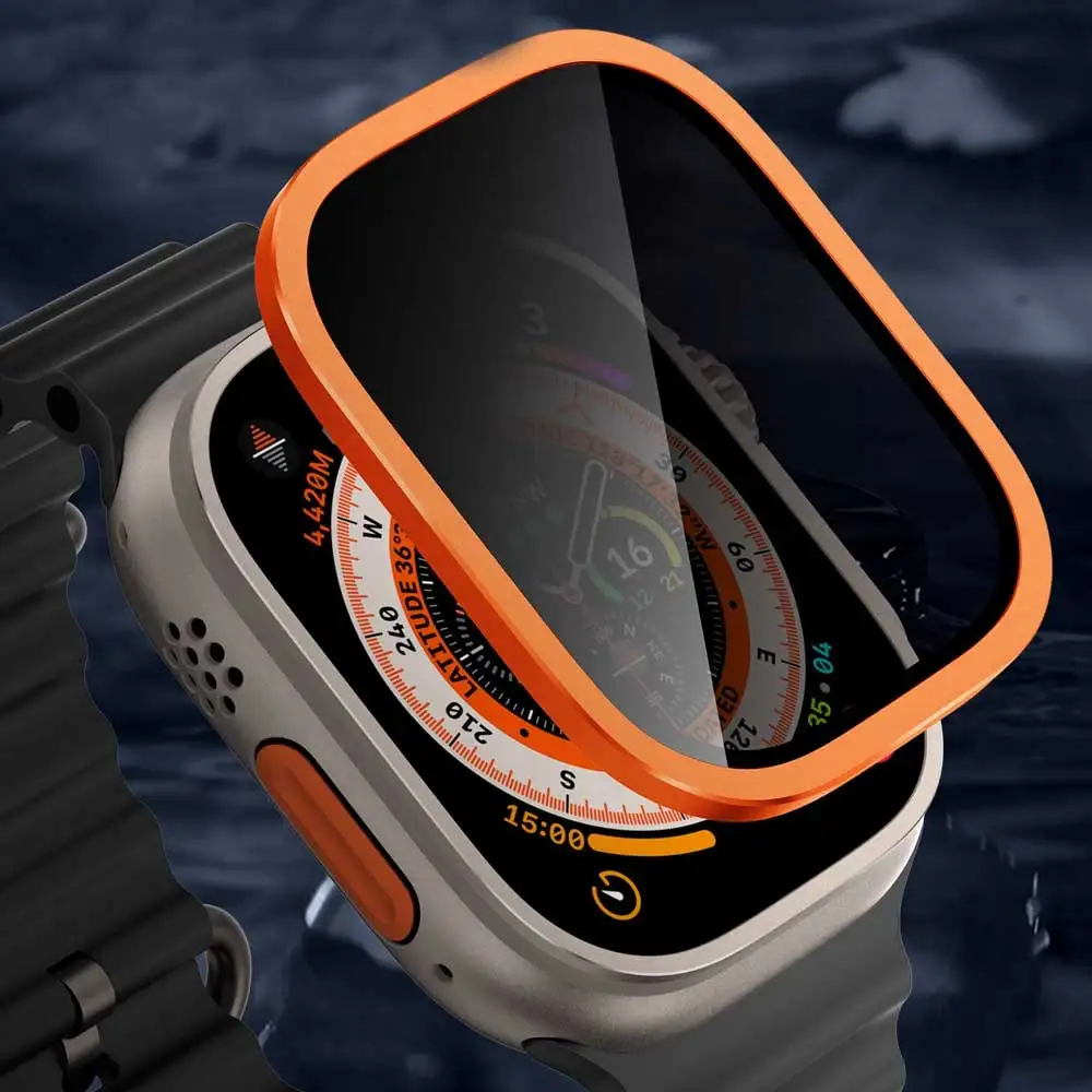 2PCS Titan Metallrahmen für Apple Watch Ultra2 49mm Zubehör Gehärtetes Glas Anti-Kratz-Film Serie Ultra Displayschutzfolie