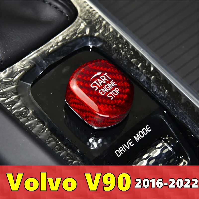 

For Volvo V90 Car Engine Start Stop Button Cover Real Carbon Fiber Sticker 2016 2017 2018 2019 2020 2021 2022