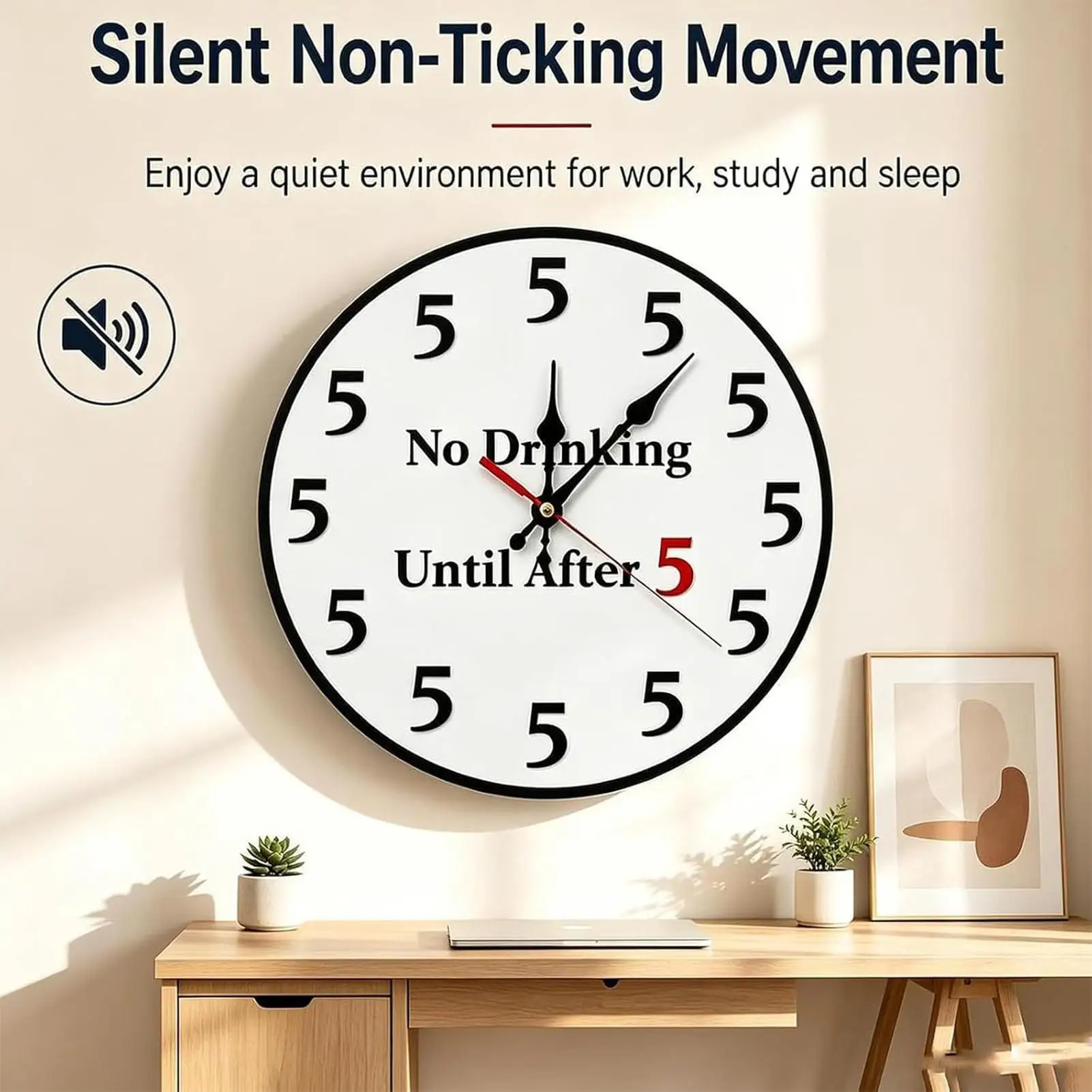 Kitchen Wall Clock 25x25cm Modern Funny Easy Read Non Ticking Silent for Bedroom Home Office Apartment Restaurant Indoor Decor