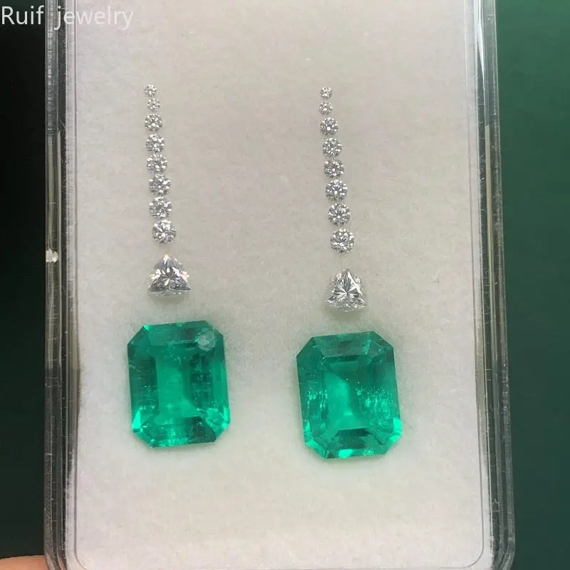 Ruif Original Design Lab Grown Emerald with Moissanite Gemstone Set for Earrings DIY