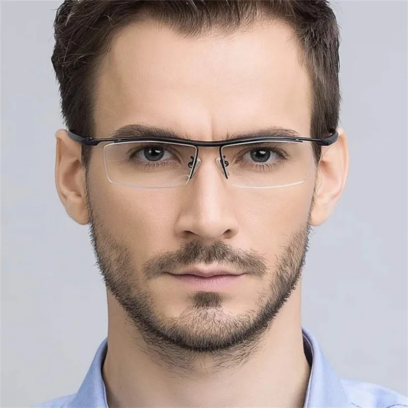 HDCRAFTER Pure Titanium Glasses Frame Men Half Square Myopia Optical Prescription Eyeglasses New Semi Rimless Eyewear P8190