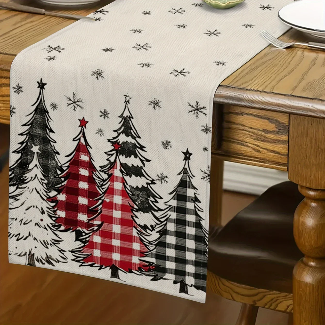 Boho Herbst Vintage Plaid Weihnachtsbaum Tischläufer Weihnachten Tischdekoration Retro Santa Rentier Winter saisonale Wohnkultur
