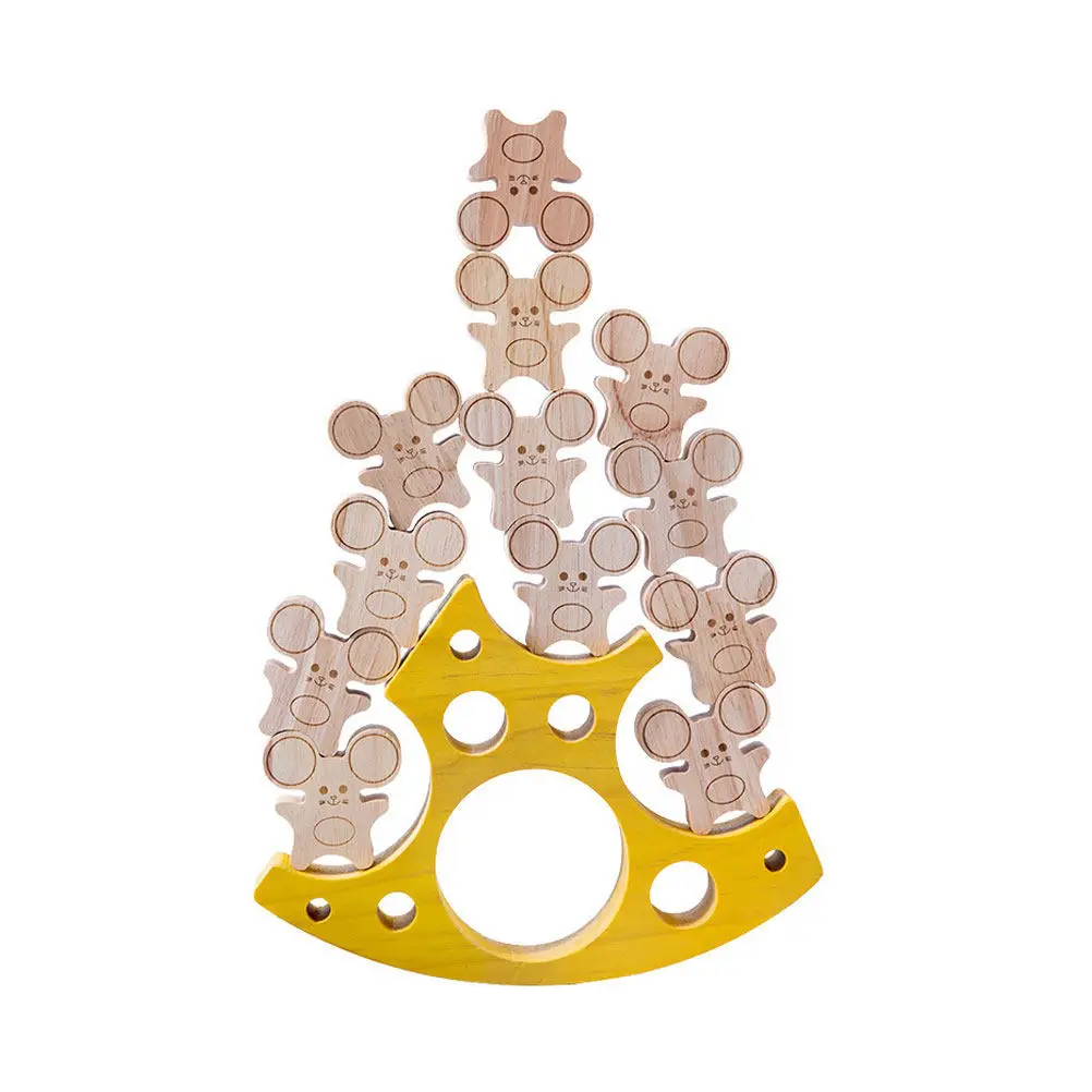 

1Set Stack Wooden Mice Blocks Creative Educational Activity for Kids Cognitive Development Play Wooden