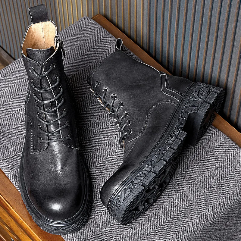 Trendy Men's British Vintage Carved Bottom Riding Boots Cool Man Genuine Leather Top Layer Cowhide Winter Work Shoes image 5