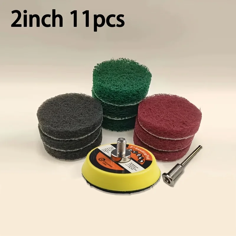11PCS 2 Inch Multi-Purpose Scouring Pad Kit with Sanding pad & Adapter Buffer Pad for Glass, Wood, Metal, Surface Polishing