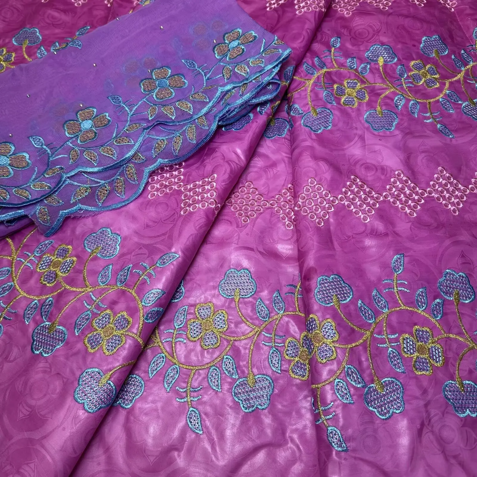 7yards Embroidery African Bazin Riche Fabric 2025 High Quality Nigerian Bazin Brode Net Lace Fabric For Wedding Dress Dubai