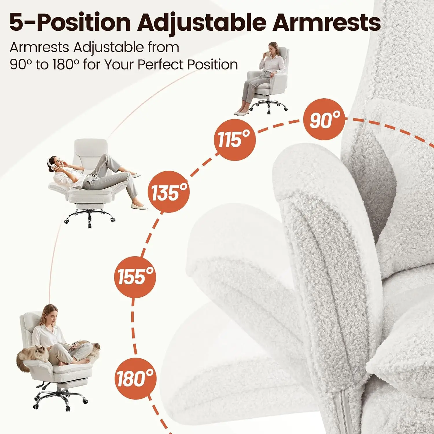 Wide Seat Cross Legged Chair with Flip Armrests & Wheels, Footrest Ergonomic Office Chair for Big & Tall, White, Customized
