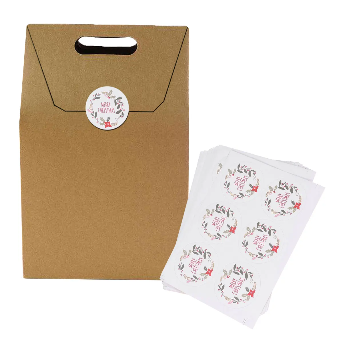 

60Pcs Christmas Floral Stickers Round Merry Christmas Self-Adhesive Sealing Labels for Candy Packaging Gift Wrapping Baking
