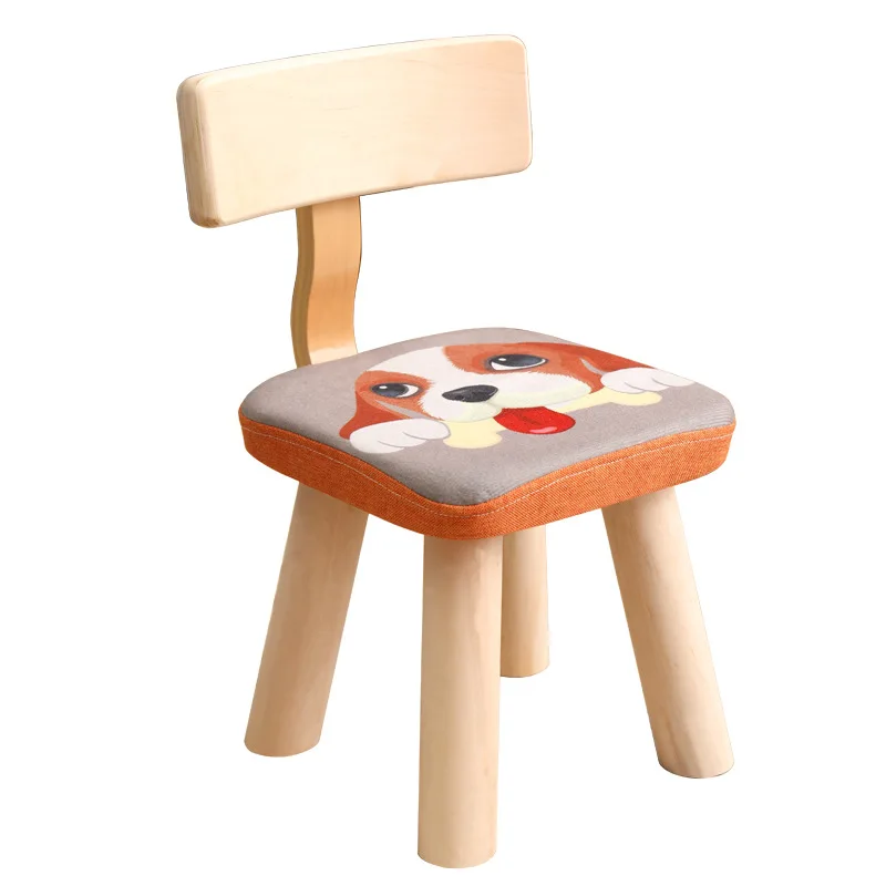 Footstool Ottoman Round Cartoon Foot Stool Ottomans with Solid Wood Legs, Back Support, Footrest Step Stool for Living Room