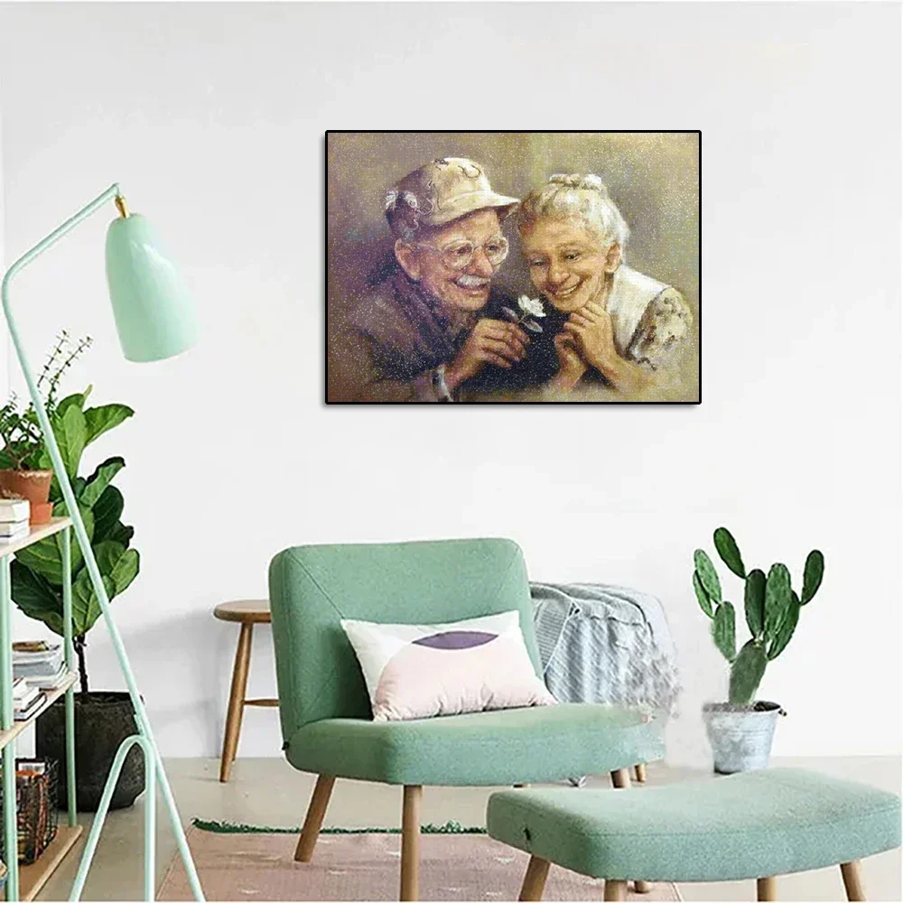 New 5D DIY Full Round Diamond Painting Old Couple Baby Picture Mosaic Cross Stitch Embroidery Craft Kit Home Decoration Gift