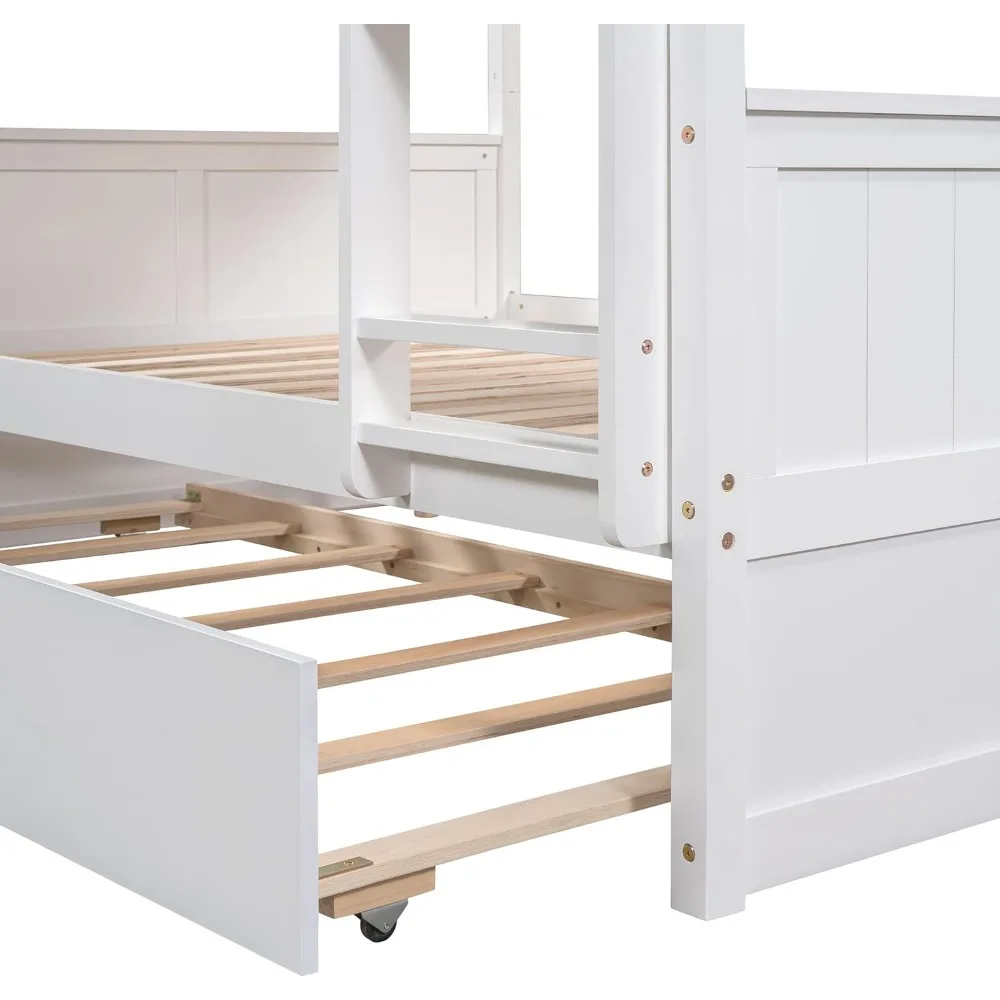 Bunk Bed ,with Full-Length Safety Guard Rail and Ladder, Can Be Separated To 2 Full Size Platform Beds,Solid Wood Bunk Beds