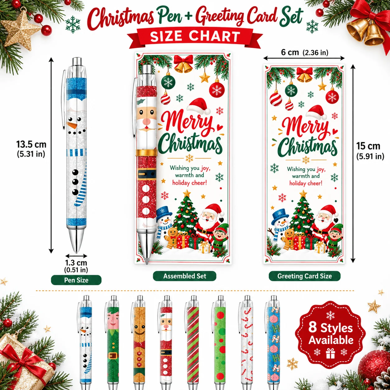 8/16 Sets Christmas Stationery And Gifts Including Ballpoint Pens Matching “Merry Christmas” Greeting Cards For Holiday Party