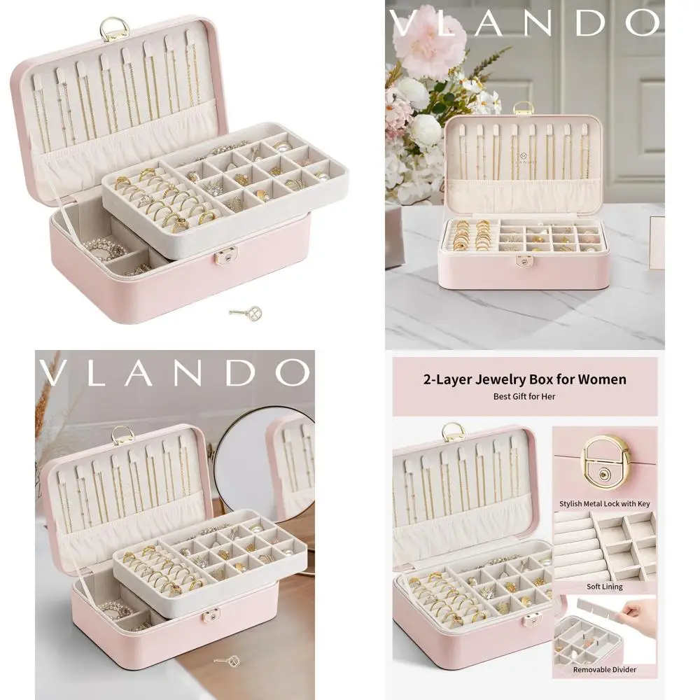 

Розовый 2-уровневый запираемый органайзер для ювелирных изделий для женщин и девочек, идеальное хранилище для серег, ожерелий, колец, идеальный подарок для Weddi