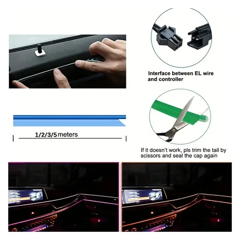 Xiaomi Mijia Car Interior LED Light Decorative Atmosphere Lamp USB  Auto DIY Flexible Diode Ambient Cold Lights For Party 3M/5M
