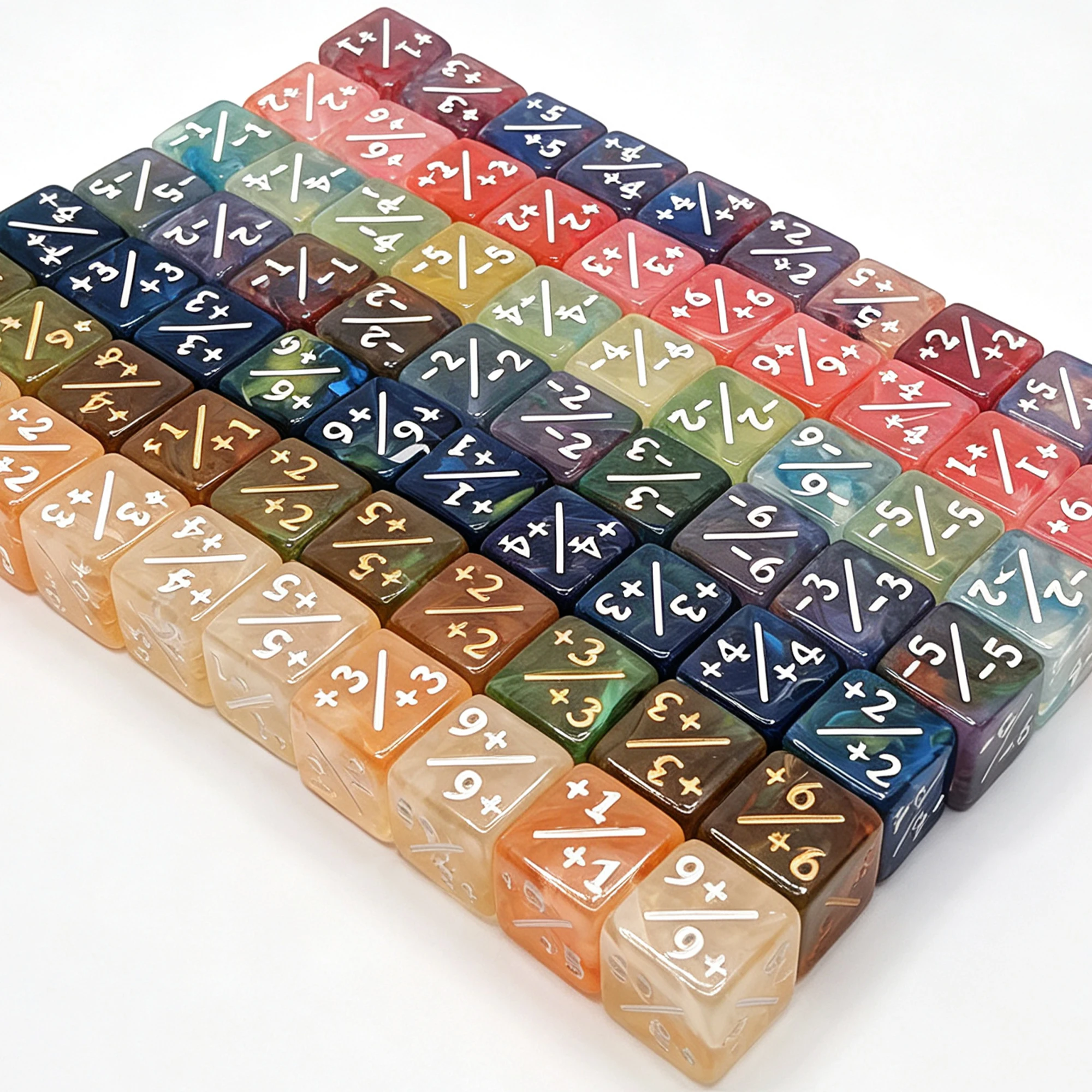 10pcs Dados DND Dice Set Colorful Garden +1/-1 Counter Dices for D&D MTG Positive Negative Counters with Storage Bag