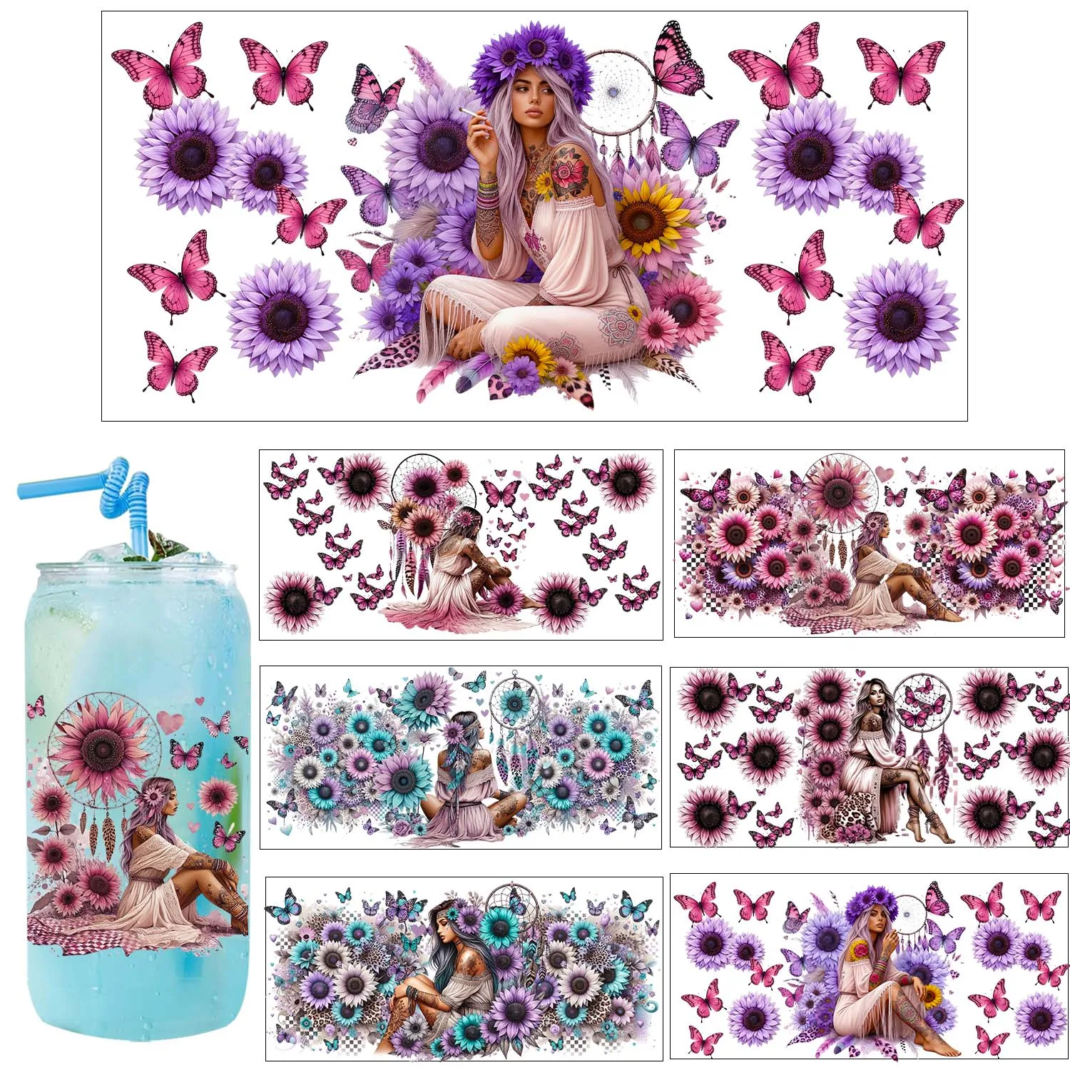 Tattooed girl flower Style Artwork UV DTF Transfer Print Sticker DIY Decals 3D transfers uvdtf stickers 16oz uv dtf cup wraps