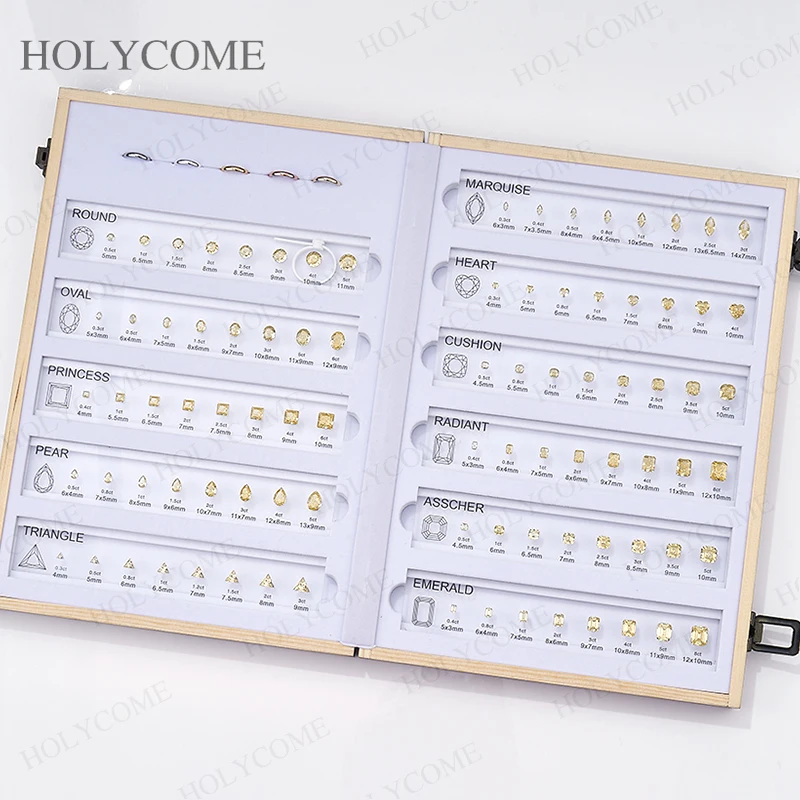 Updated Free Custom LOGO Kit Fancy Shapes CZ Diamond Carat Chart Comparison Set Reference White Pink Yellow Gemstone Selectable