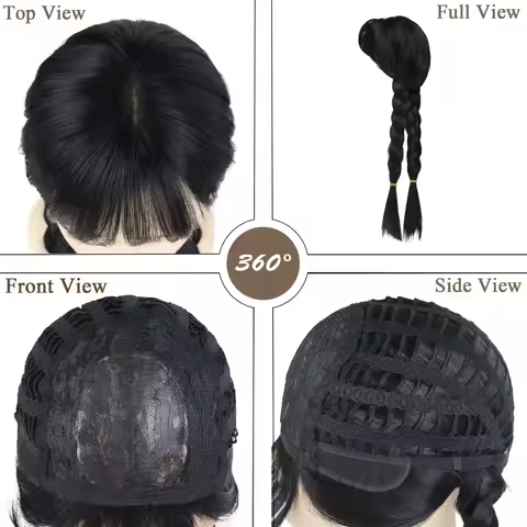 Synthetic Wigs for Women Long Black Wigs Braided Hair Fake Scalp Hairline Cosplay Wig Anime Movie Costume Female Halloween Wig