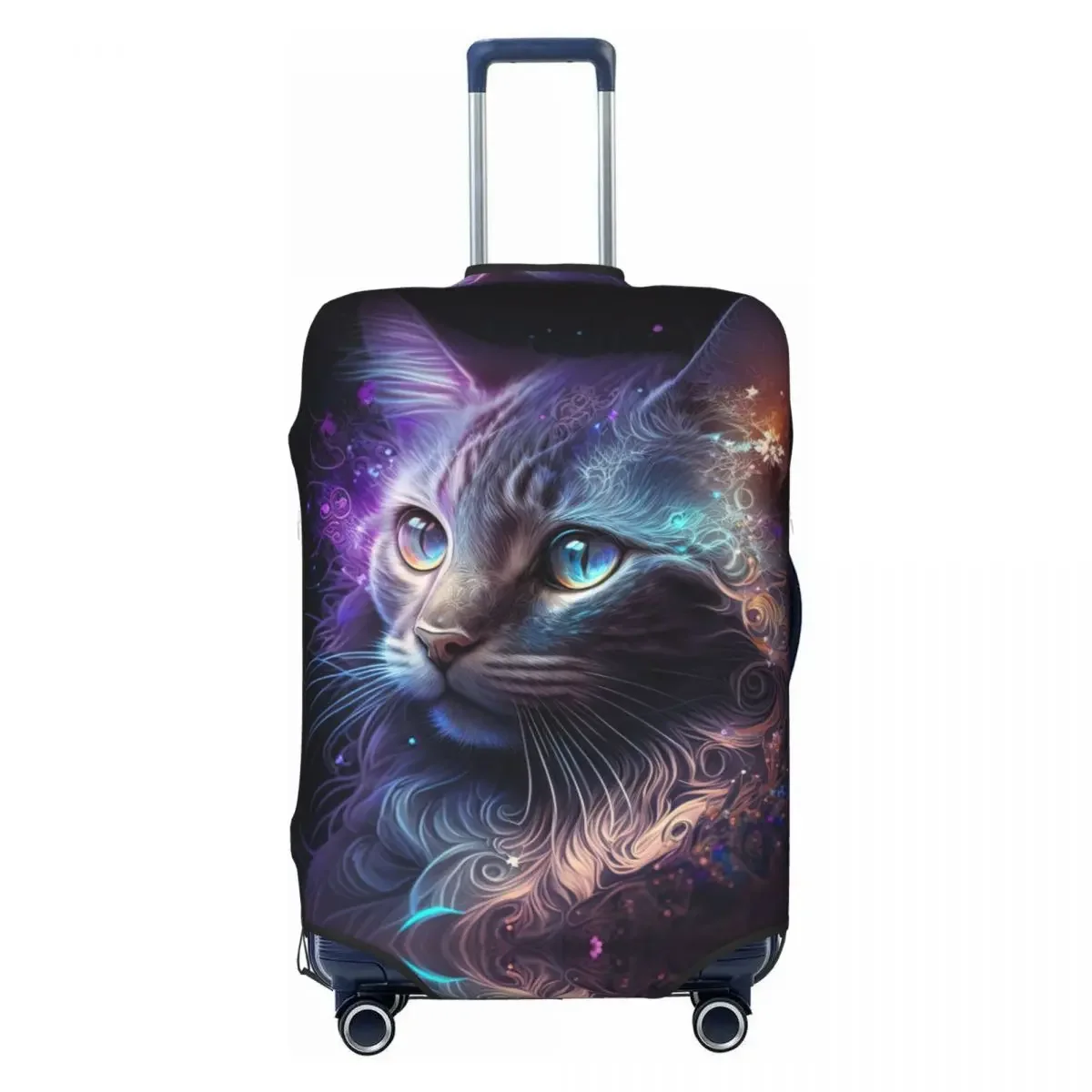 Psychedelic Cat Suitcase Cover sparkles light Elastic Cruise Trip Protector Luggage Supplies Vacation