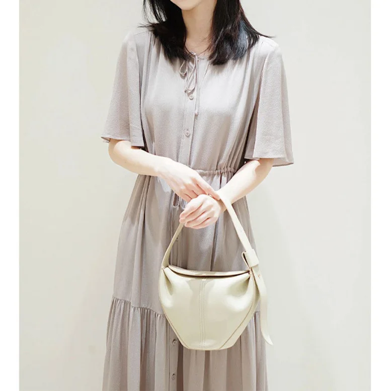 Saia de seda crepe de camada dupla manga curta vestido de seda de comprimento médio verão novas roupas femininas de alta qualidade