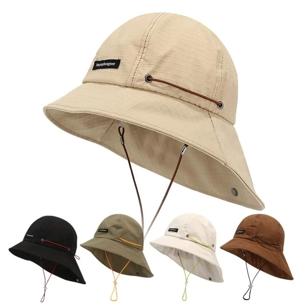 

Solid Color Drawstring Fisherman Hat with Neck cover Sun Protection Wide Brim Sun Hat Quick-drying Hiking Hat Mountaineering