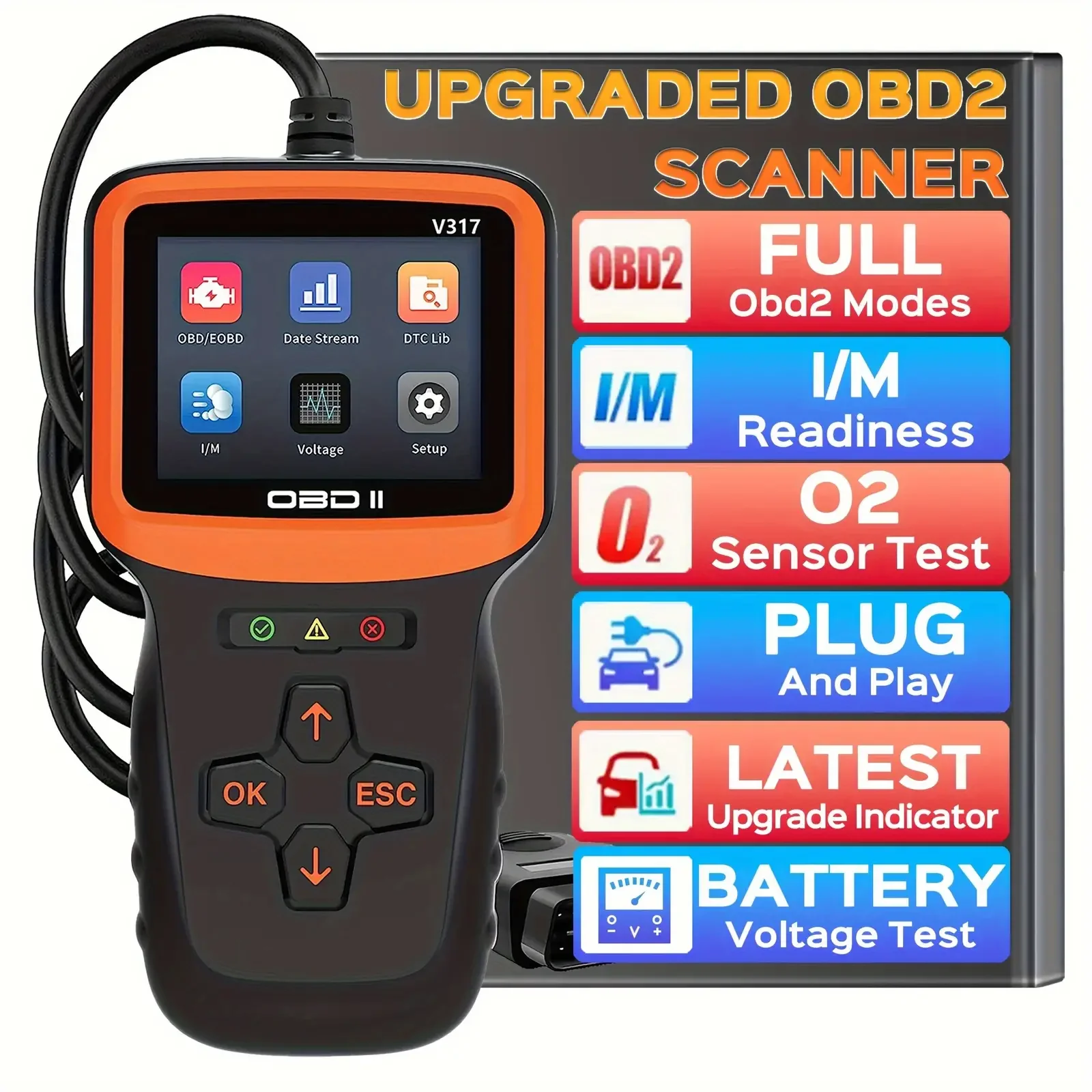 V317 OBD2 Scanner Auto Check Car Engine Clear Fault Code Reader Car Diagnostic Tester OBD2/EOBD Vehicle Scanning Tester Tool