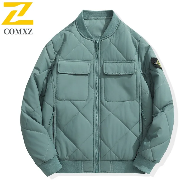 2025 Men's Winter Baseball Jacket Trendy Street Rhombic Cotton Warm Padded Coat Harajuku Clothing Men Windproof Cold-proof Parka